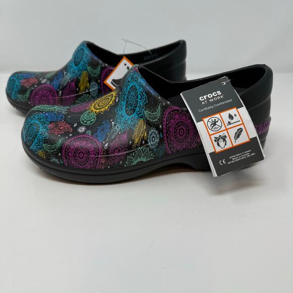 CROCS Shoes - Crocs Clogs Women's 9 Black Multi-color Neria Pro II Graphic Clogs Nurse NWT